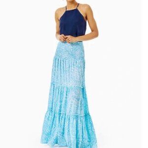 Lilly Pulitzer Hanalei Maxi Skirt Succulent Blue Size L